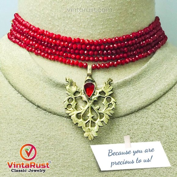 Valentine Special Sale, Beaded Jewelry Set, Beads With Brass Motif Jewelry Set, - Picture 2 of 7